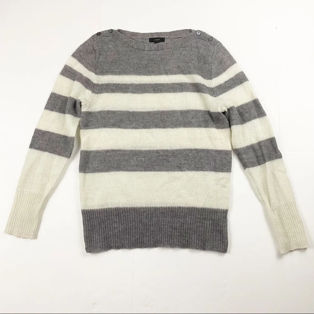 J.Crew Gray‎ And Cream Striped Sweater Size Large